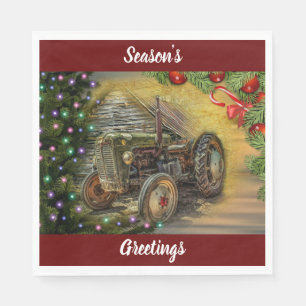 Christmas Farm Tractor With Christmas Tree Napkin