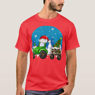 Christmas Farm Tractor Xmas Tree Lights Santa Hat T-Shirt