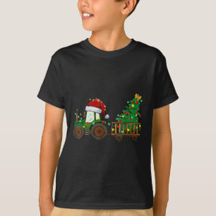 Christmas Farm Tractor Xmas Tree Lights Santa Hat T-Shirt