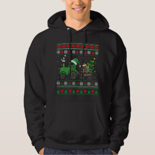 Christmas Farm Tractor Xmas Tree Lights Ugly Chris Hoodie