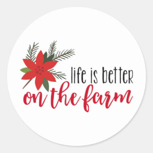 Christmas Farm Verse On White Classic Round Sticker