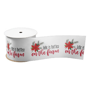 Christmas Farm Verse On White  Satin Ribbon