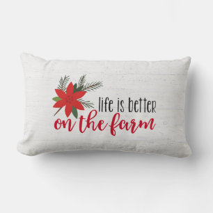 Christmas Farm Verse On Whitewashed Wood  Lumbar Cushion