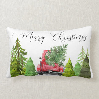 CHRISTMAS FARMHOUSE RED TRUCK ACCENT PILLOW