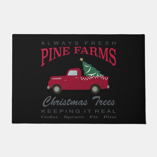 CHRISTMAS FARMHOUSE RED TRUCK DOORMAT (Front)