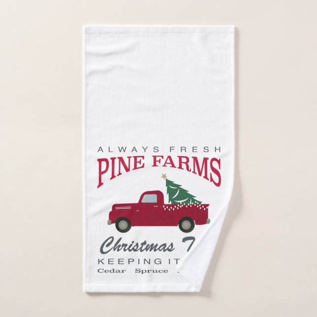 CHRISTMAS FARMHOUSE RED TRUCK HAND TOWEL (Hand Towel)