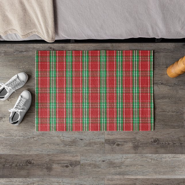 Christmas Farmhouse Rustic Holiday Red Plaid Doormat (Classic red and green holiday classic country plaid pattern )