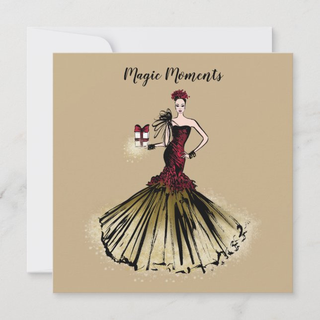Christmas Fashion Illustration with parcel Holiday Card (Front)