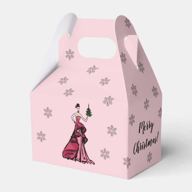 Christmas Fashion Illustration with tree Favour Box (Back Side)
