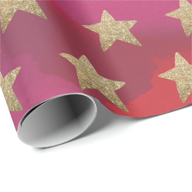Christmas Faux Glitter Stars Gift Wrapping Paper (Roll Corner)