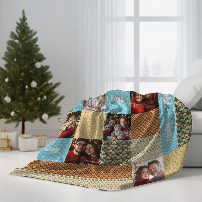 Christmas Faux Patchwork Keepsake Photo Family Fleece Blanket (Creator Uploaded)