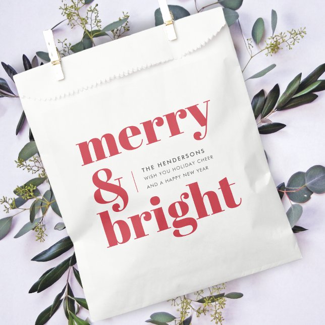 Christmas Favour Bag | Holiday Gift Paper Bags (Modern retro Merry & Bright favor bag by Guava – fun, festive, and fully customizable!)