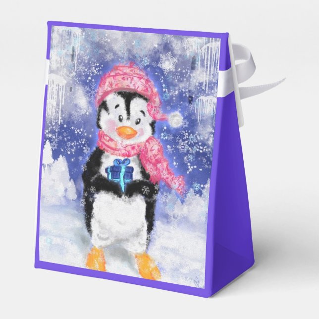 Christmas Favour Box Baby Penguin with Gift (Back Side)