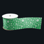 Christmas Favourites Green Santa Elf Snowman Santa Satin Ribbon<br><div class="desc">This Christmas pattern features classic cute holiday favourites in white outlines on a green background. Included in the pattern is Santa, elf, Christmas tree, snowman, reindeer, candy cane, stockings, wrapped gift, tree ornament, snowflake, star and ribbon in a bow. A sweet pattern that will be sure to add to your...</div>