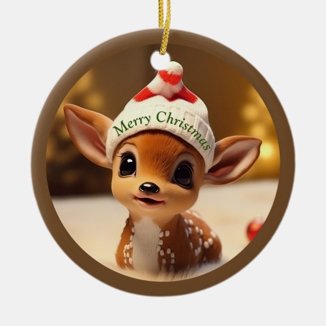 Christmas Fawn Ceramic Tree Decoration (Front)