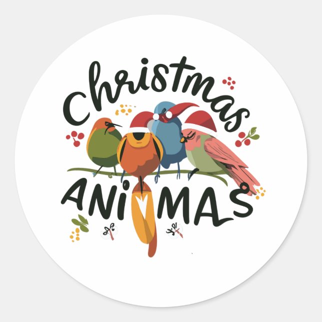 Christmas Feathered Friends Parting On A Twig Classic Round Sticker (Front)