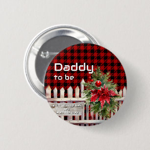 Christmas Fence Buffalo Plaid Daddy-to-be 6 Cm Round Badge