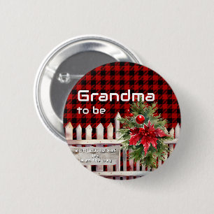 Christmas Fence Buffalo Plaid Grandma-to-be 6 Cm Round Badge