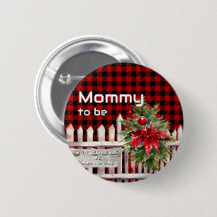 Christmas Fence Buffalo Plaid Mummy-to-be 6 Cm Round Badge