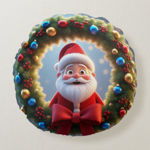 Christmas Festive Cartoon Santa Claus Round Cushion