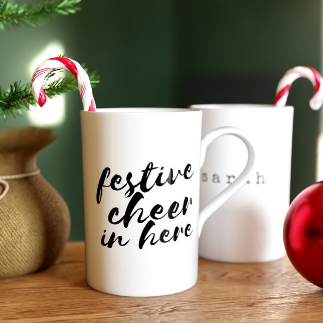 Christmas Festive Cheer in Here Bone China Mug (Festive Cheer in Here! Suitable for all your favorite winter drinks. Makes a lovely Christmas Gift!)