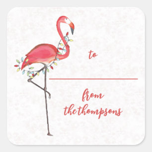 Christmas Festive Cute Flamingo String Square Sticker