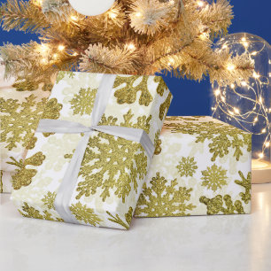 Christmas Festive Golden Snowflakes Abstract Wrapping Paper