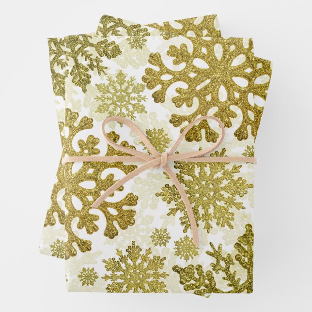 Christmas Festive Golden Snowflakes Abstract  Wrapping Paper Sheet (In situ)