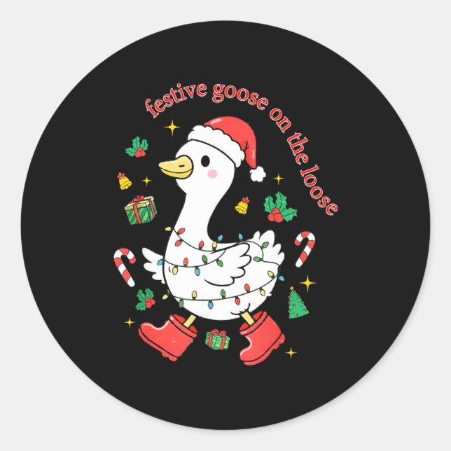 Christmas Festive Goose On The Loose Silly Goose X Classic Round Sticker (Front)