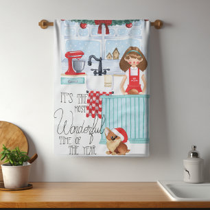 Christmas Festive Holiday Baking Watercolor Tea Towel