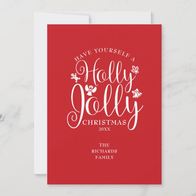 Christmas Festive Holly Jolly Elegant Script Holiday Card (Front)