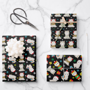 Christmas Festive Llamas on Black Wrapping Paper Sheet