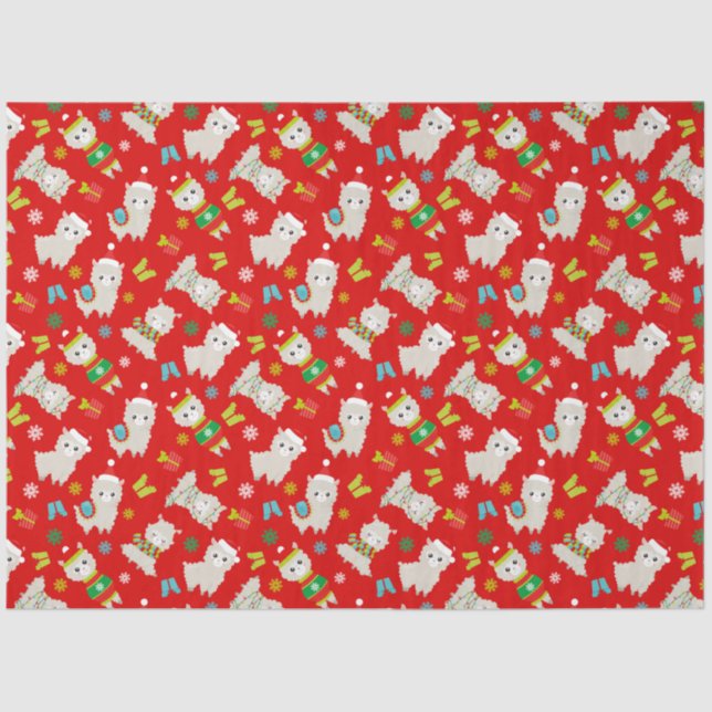 Christmas Festive Llamas on Red Tissue Paper (Front)