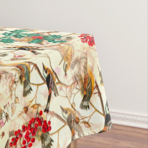Christmas,festive,mistletoe,birds,nature pattern  tablecloth