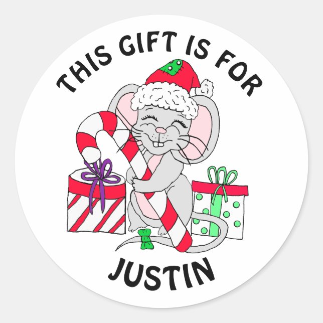 Christmas Festive Mouse with Presents Gift Tag (Front)