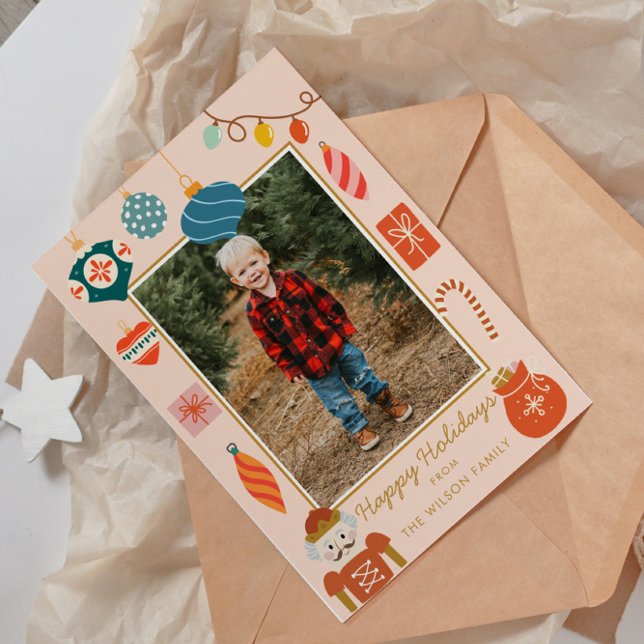 Christmas Festive Ornaments Holiday Photo  Card (Creator Uploaded)