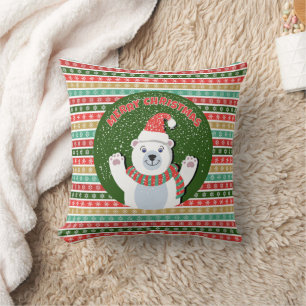Christmas Festive patterns with Teddy Bear Cushion