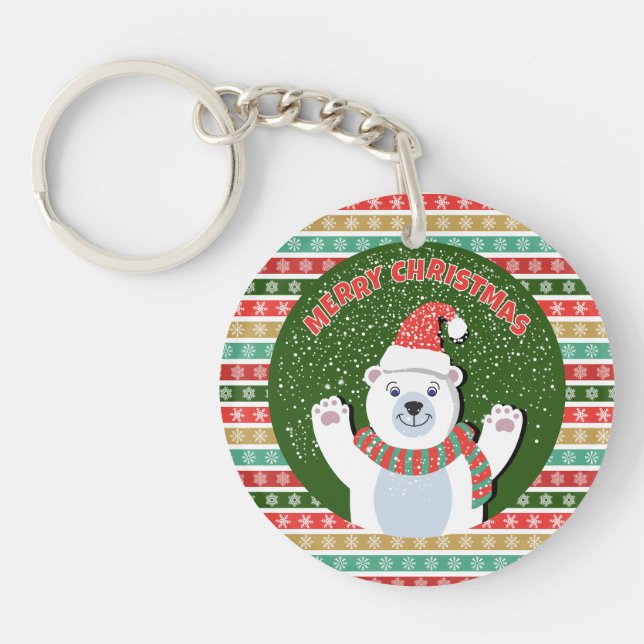 Christmas Festive patterns with Teddy Bear Key Ring (Front)