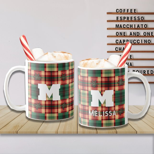 Christmas Festive Plaid Custom Monogram  Coffee Mug (Creator Uploaded)