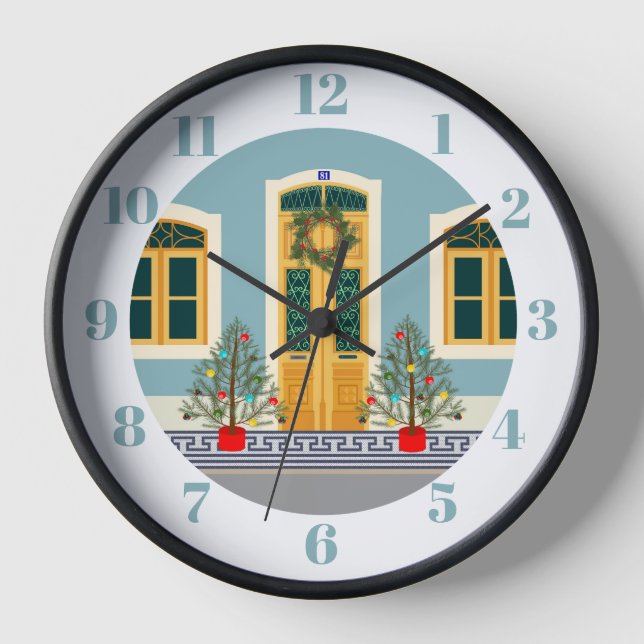 Christmas festive Portuguese House Clock (Front)