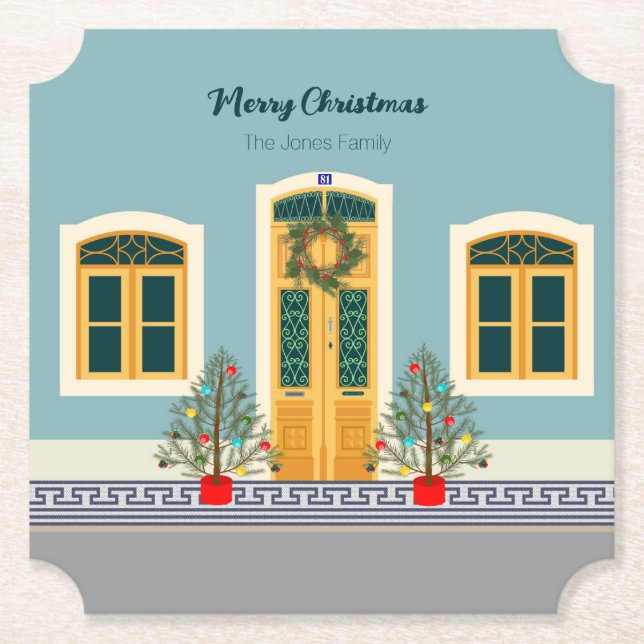 Christmas festive Portuguese House Paper Coaster (Front)