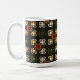 Christmas festive red cross abstract daisies coffee mug