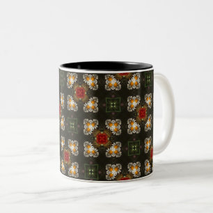 Christmas festive red cross abstract daisies Two-Tone coffee mug
