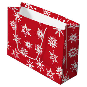 Christmas Festive Red & White Snowflakes Stars Large Gift Bag
