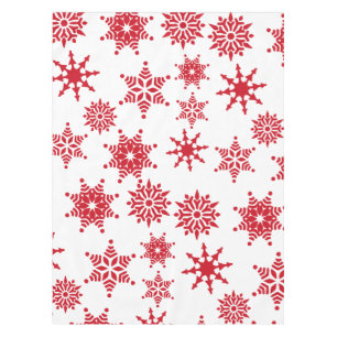 Christmas Festive Red & White Snowflakes Stars Tab Tablecloth