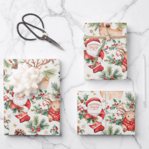 Christmas Festive Santa Claus and Reindeer Wrapping Paper Sheet