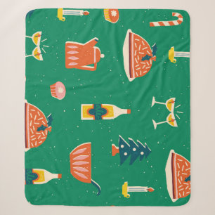 Christmas festive table, vintage pattern. sherpa blanket