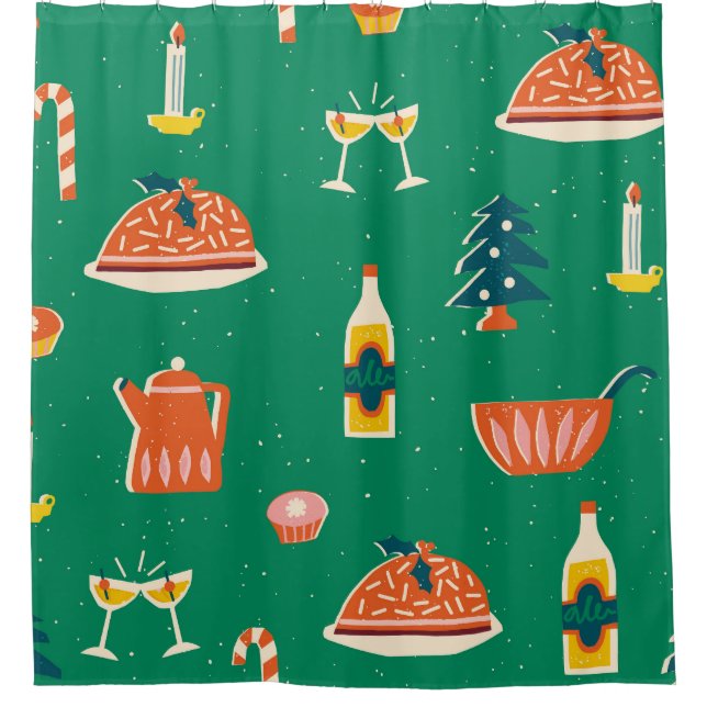 Christmas festive table, vintage pattern. shower curtain (Front)
