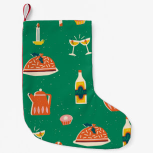 Christmas festive table, vintage pattern. small christmas stocking