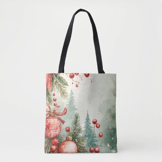 Christmas Festive Vibe Watercolor Tote Bag (Front)